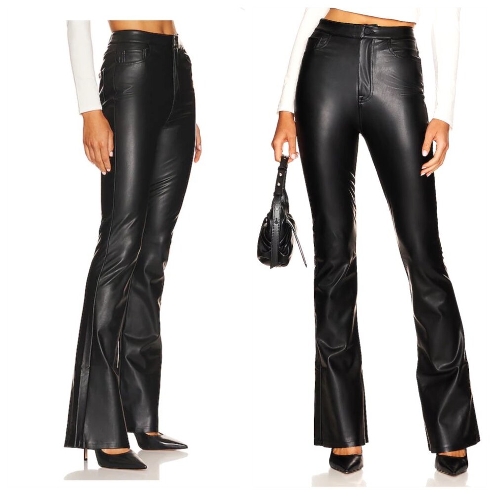 NWT 7 For All Mankind Super Stretch Boot Cut Black Faux Leather Pants, size 32 - Picture 2 of 9